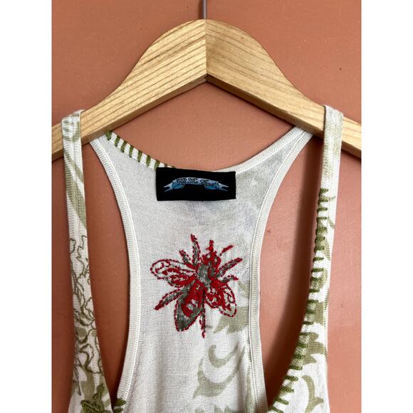 Y2K Vintage Embroidered Stitch Floral Bee Tunic Top by Till The End - Sz Small - Picture 3 of 8